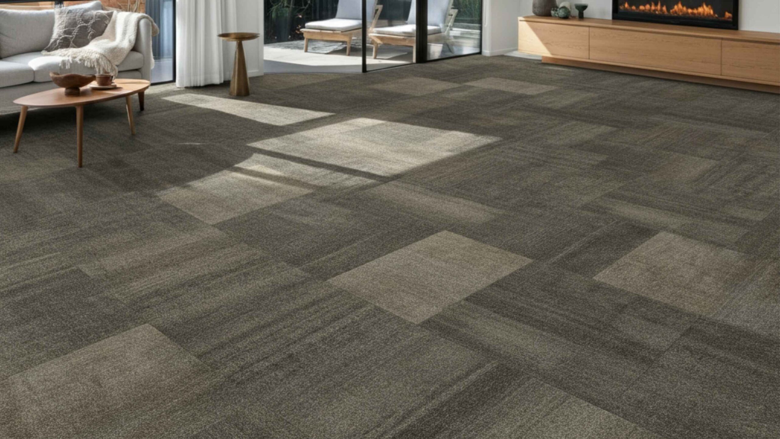 Modern Perth home showcasing professionally installed carpet tiles with seamless edges, emphasizing the use of durable carpet tile glue Perth.