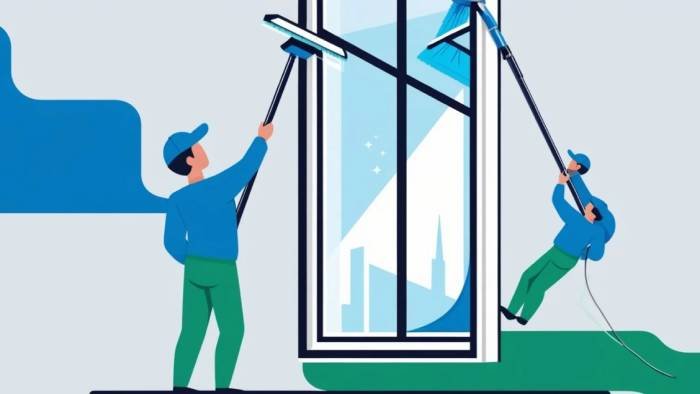 Demonstrating the benefits of using telescopic window cleaners for safe, efficient, and streak-free cleaning of high windows