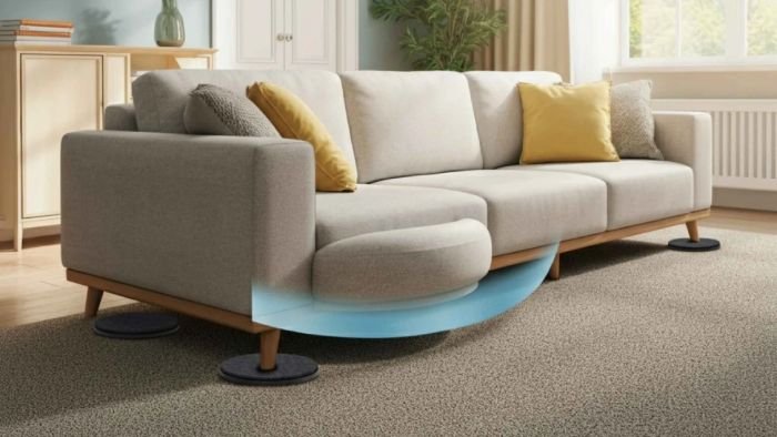 Applying a carpet protector spray to add extra defense against stains and spills