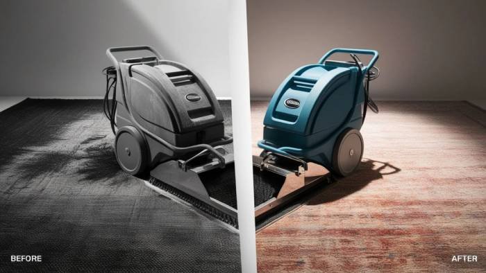 Commercial rug cleaning machine in action, showing deep cleaning for office and business carpets