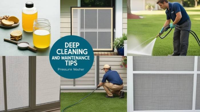 Person performing deep cleaning and home maintenance using vacuum, mop, and cleaning supplies