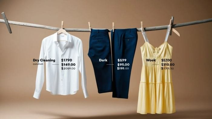 Chart showing the cost of dry cleaning everyday garments like shirts, trousers, and dresses