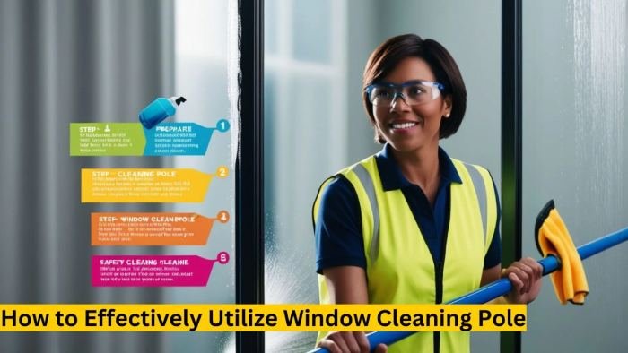 Person using a window cleaning pole to reach and clean high windows safely and effectively