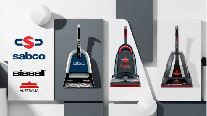 A collection of popular carpet sweeper brands available in Australia, showcasing various models for home and commercial cleaning