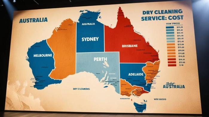 Map or chart showing regional variations in dry cleaning costs for different cities and areas